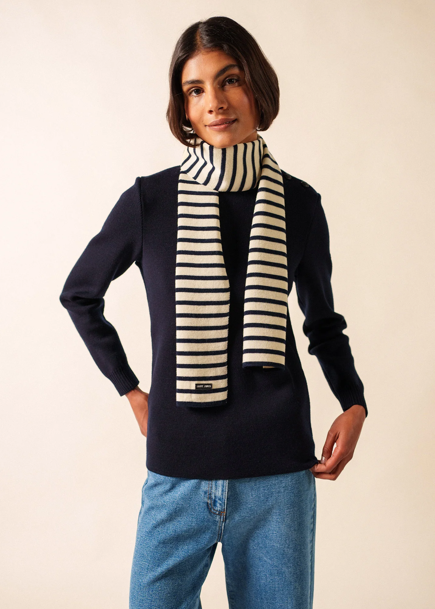 Echarpe rayée Scarf - en laine (ECRU/MARINE) - Image 3
