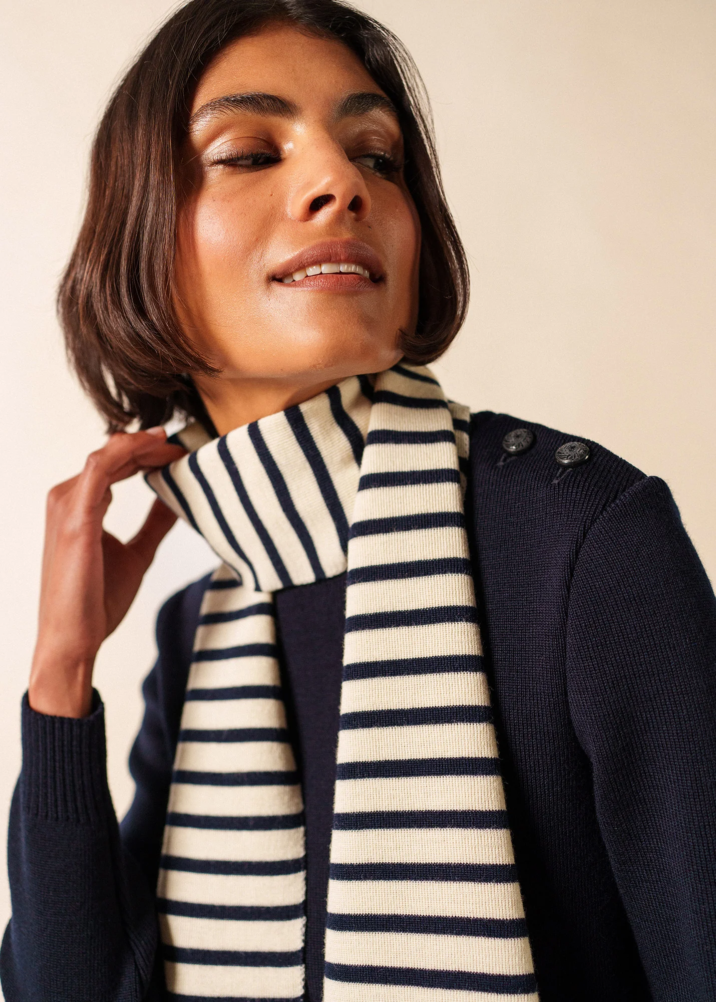 Echarpe rayée Scarf - en laine (ECRU/MARINE) - Image 4