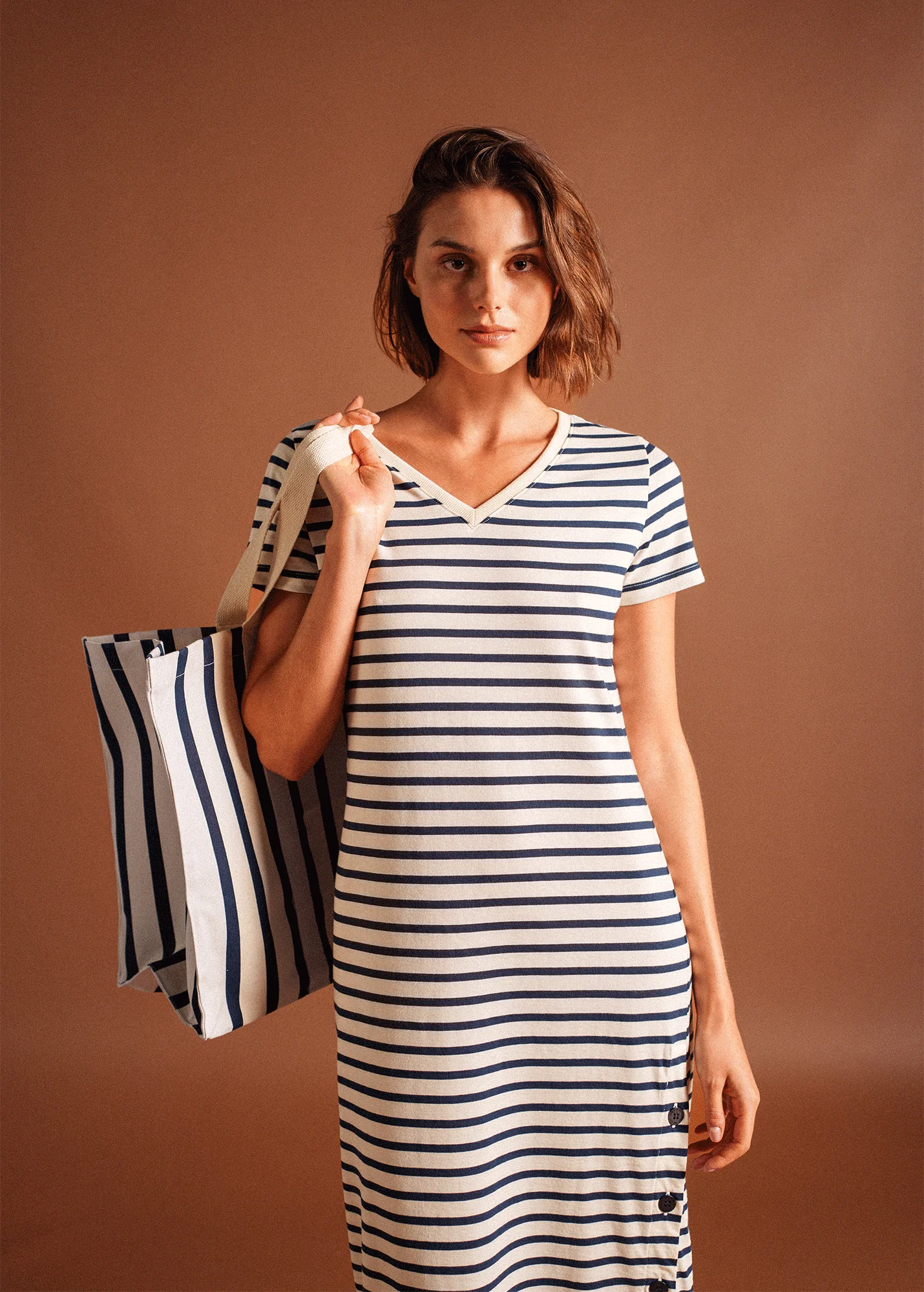 Grand sac cabas (ECRU/MARINE) - Image 4