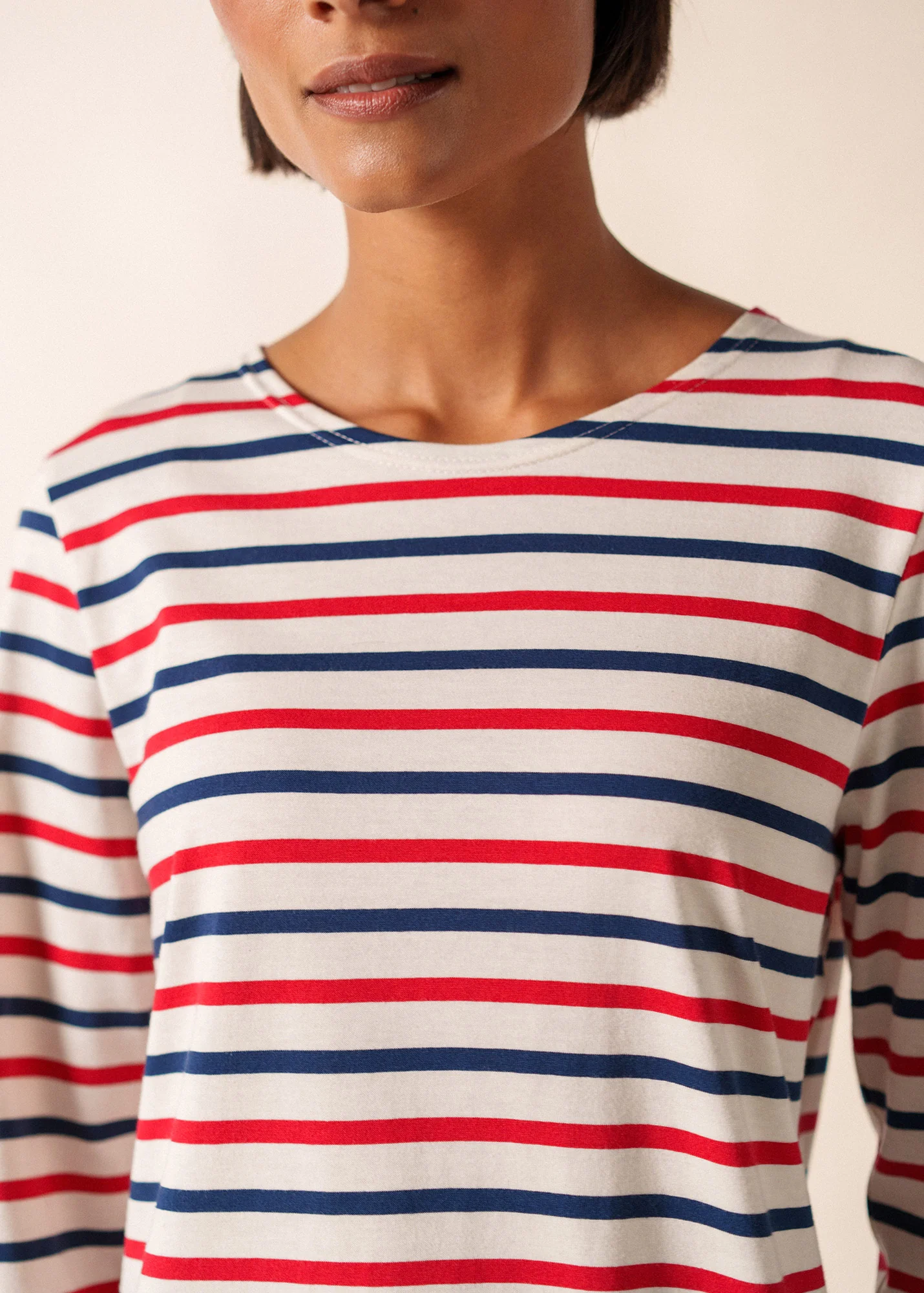 Marinière tricolore Minquidame - en coton léger (ECRU/MARINE/TULIPE) - Image 4