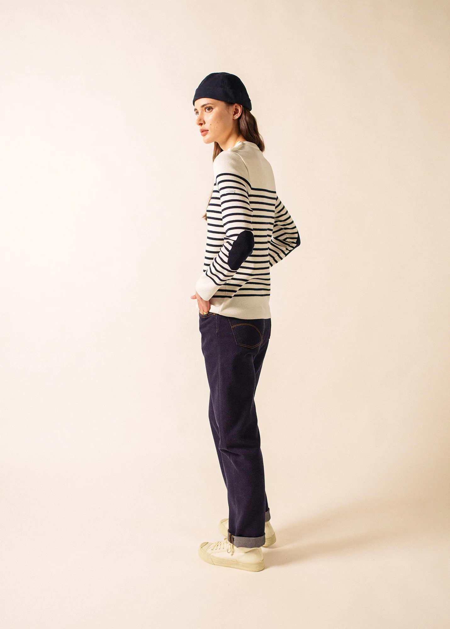 Pull marin rayé Brégançon - à coudières contrastées (BLANC/NAVY/NAVY) - Image 2