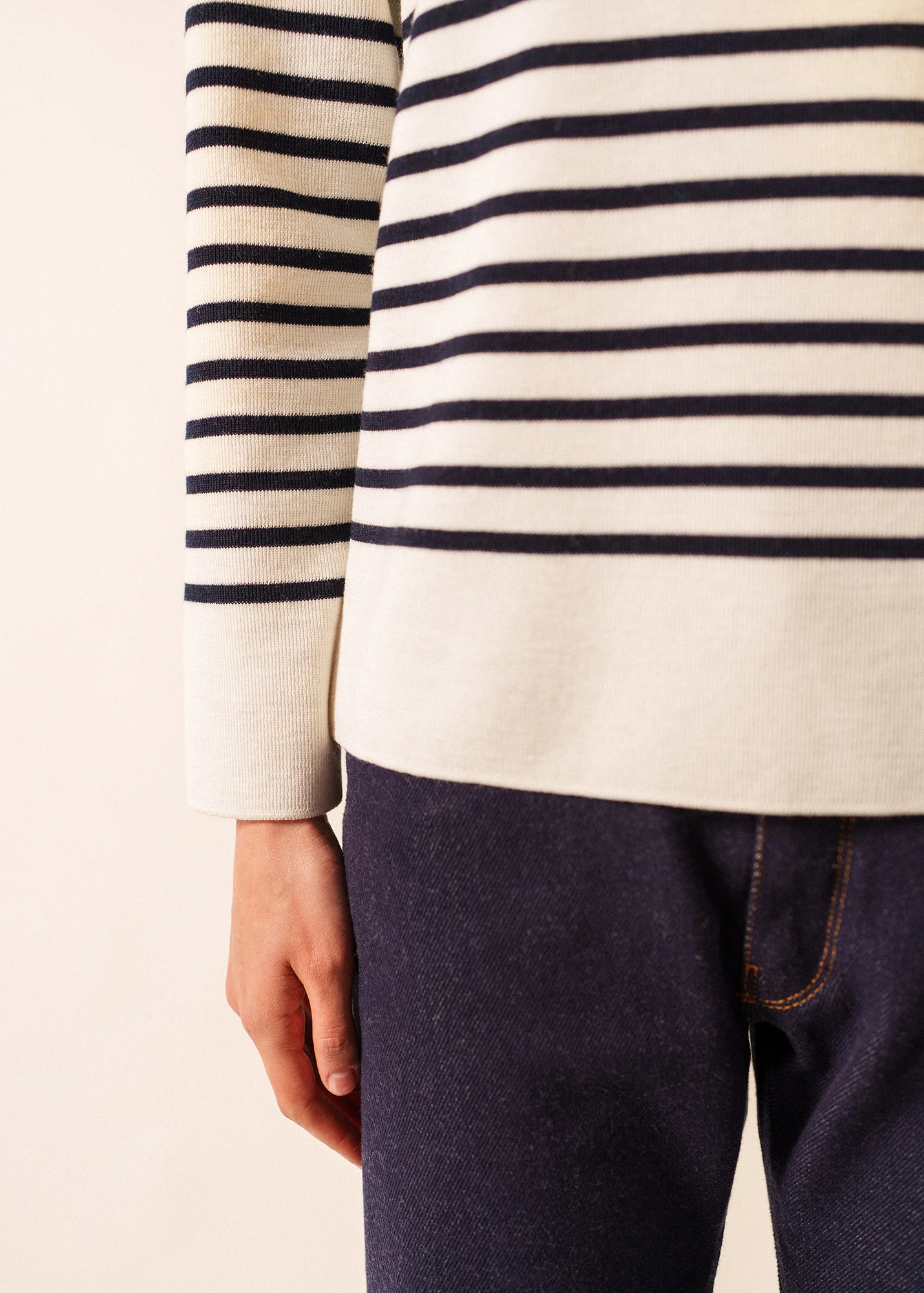 Pull marin rayé Brégançon - à coudières contrastées (BLANC/NAVY/NAVY) - Image 5