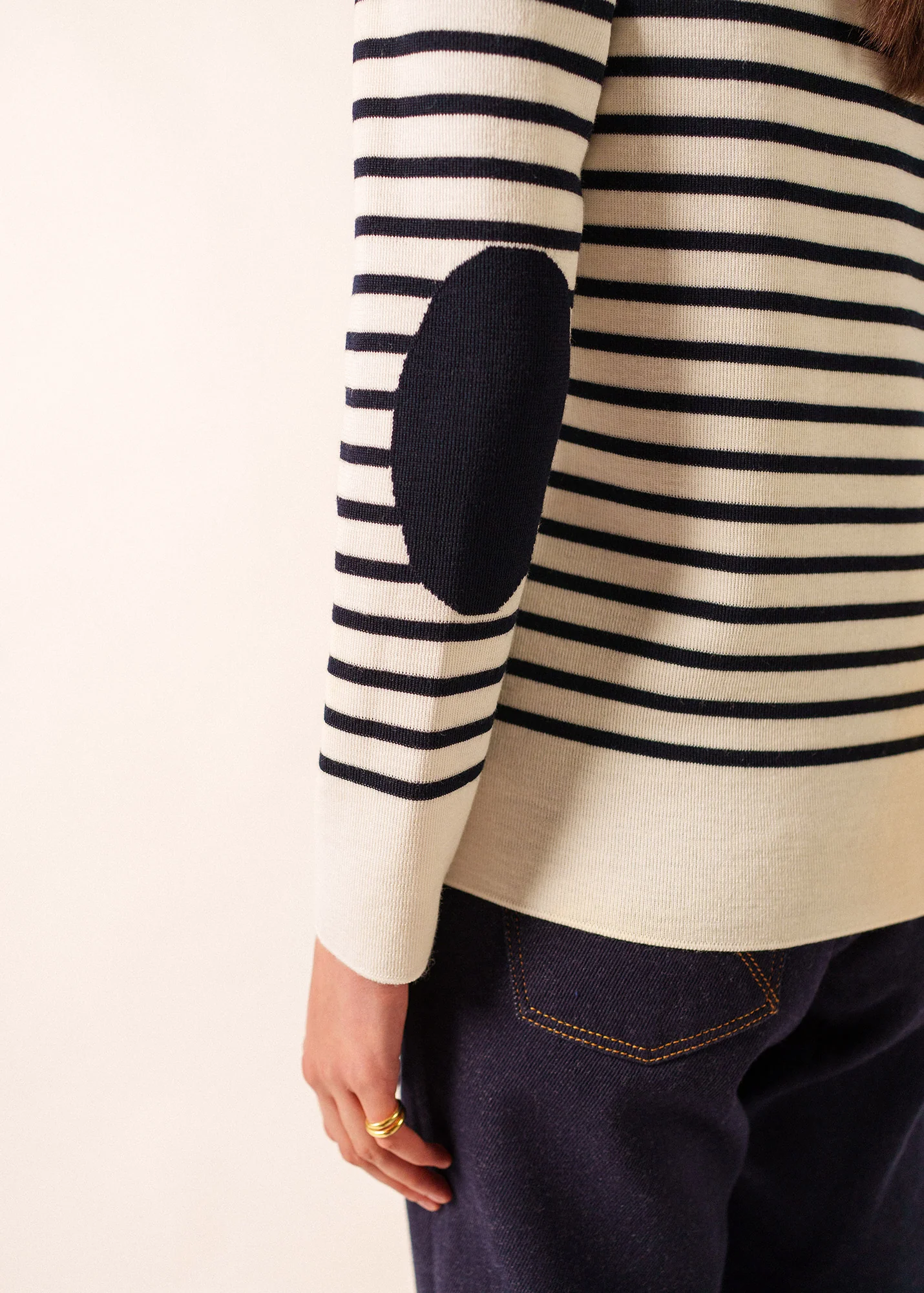 Pull marin rayé Brégançon - à coudières contrastées (BLANC/NAVY/NAVY) - Image 6