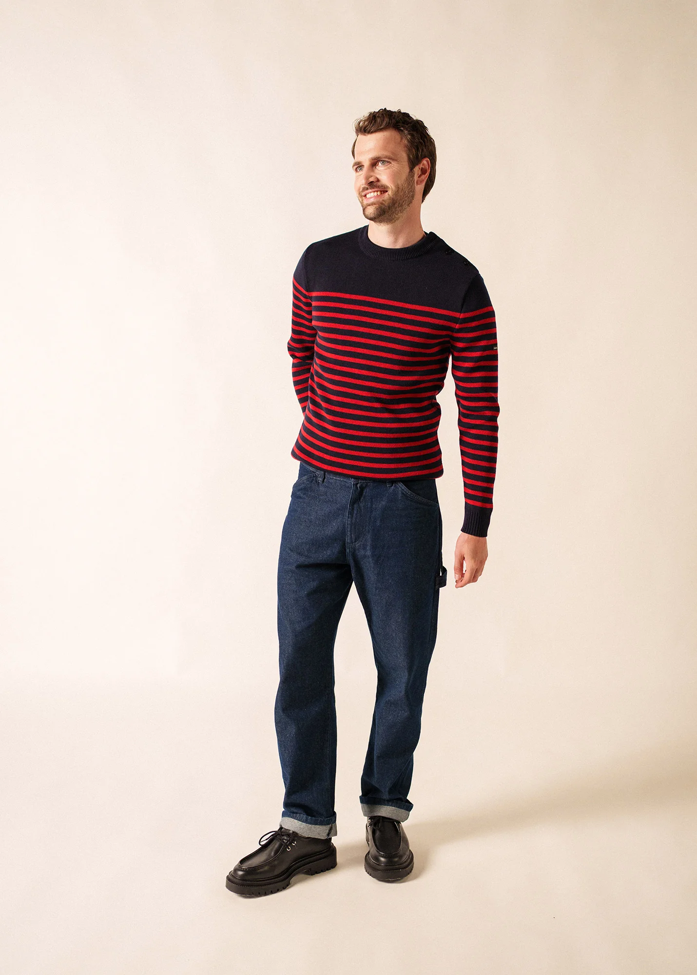 Pull marin rayé Rochefort - en laine mérinos (NAVY/MEDOC) - Image 5