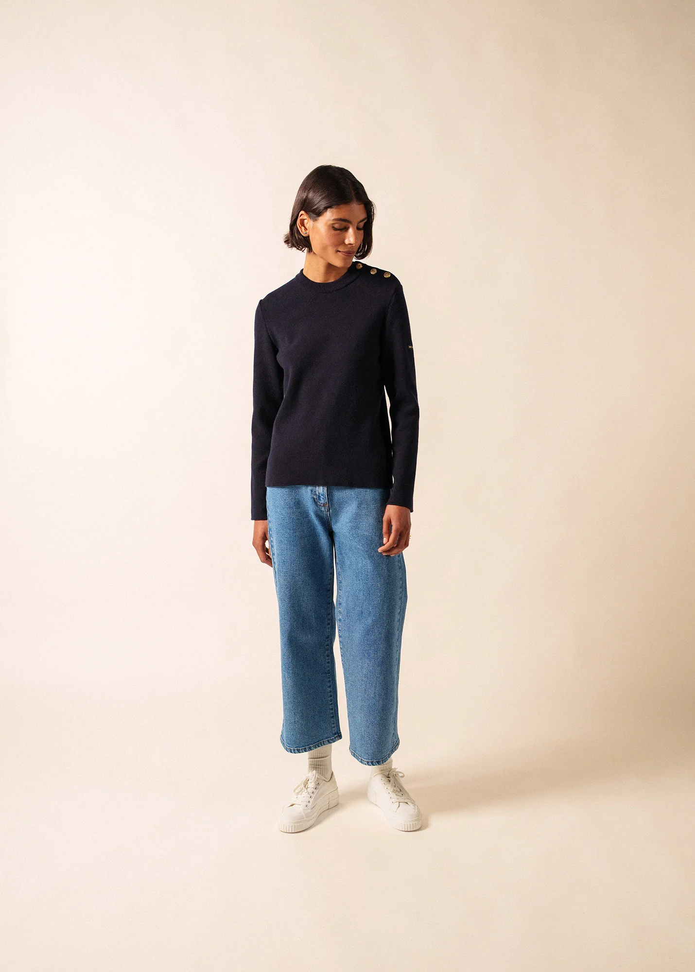 Pull marin uni Brégançon - en cachemire (NAVY) - Image 3